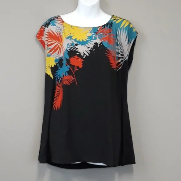 RENDEZVOUS short sleeve floral top size L - Picture 1 of 6